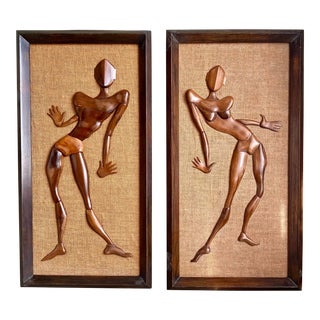 Mid-Century Modern Wood Dancers Framed. - a Pair For Sale