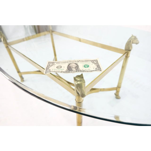 Maison Baguès Horse Head Hoof Feet Brass Base Oval Glass Top Italian Coffee Center Table For Sale - Image 4 of 13