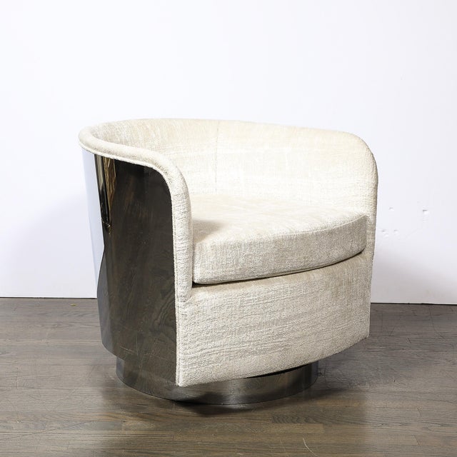 Chrome Mid-Century Modernist Chrome & Upholstered Swivel Club Chair by Milo Baughman For Sale - Image 8 of 13