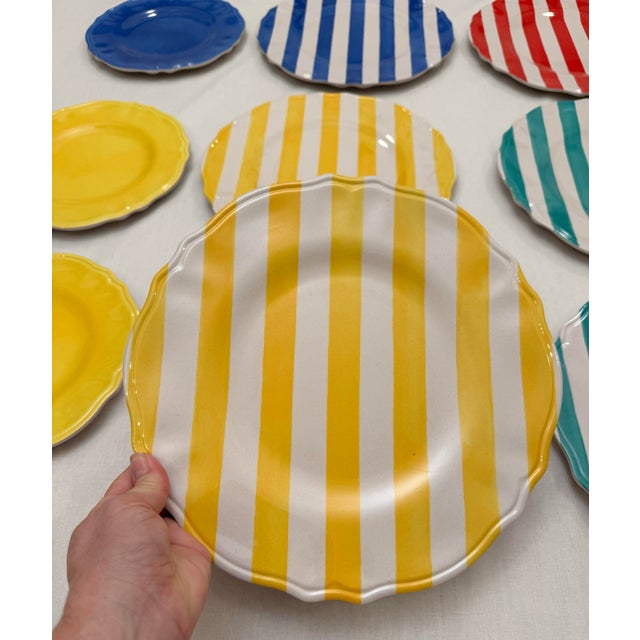 White Vintage Coastal Cabana Stripe Melamine Dinnerware Set Styled After Vietri, Set of 8 For Sale - Image 8 of 15