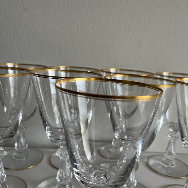 1960s Val Saint Lambert Signed Water Goblets Gold Rimmed Stemware - Set of 10 For Sale - Image 11 of 12