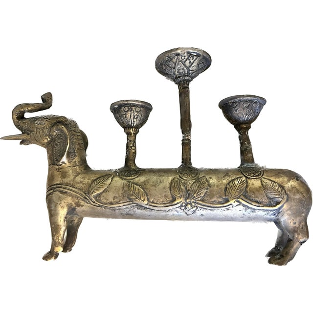 1950s Mid Century Silver/Brass Elephant Candle Holder For Sale - Image 5 of 5