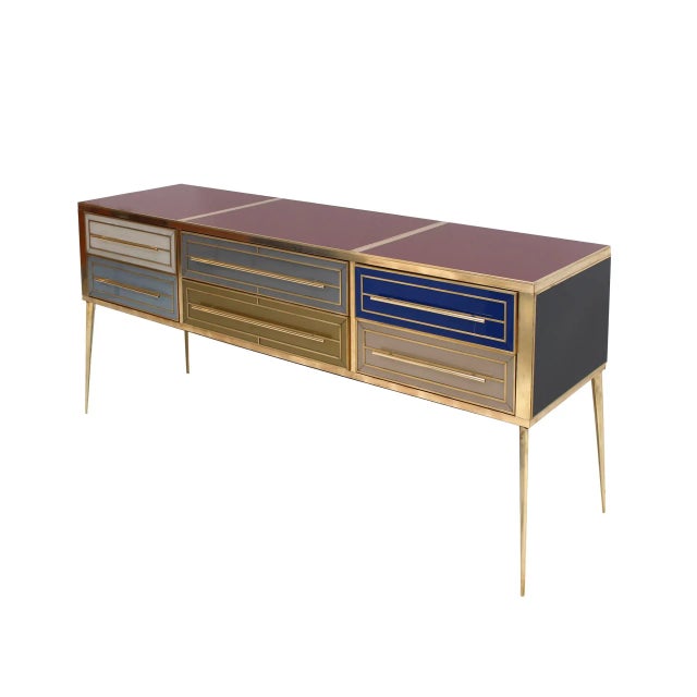 Mid-Century Modern Italian Sideboard in Solid Wood with Colored Glass, 1950s For Sale - Image 3 of 8