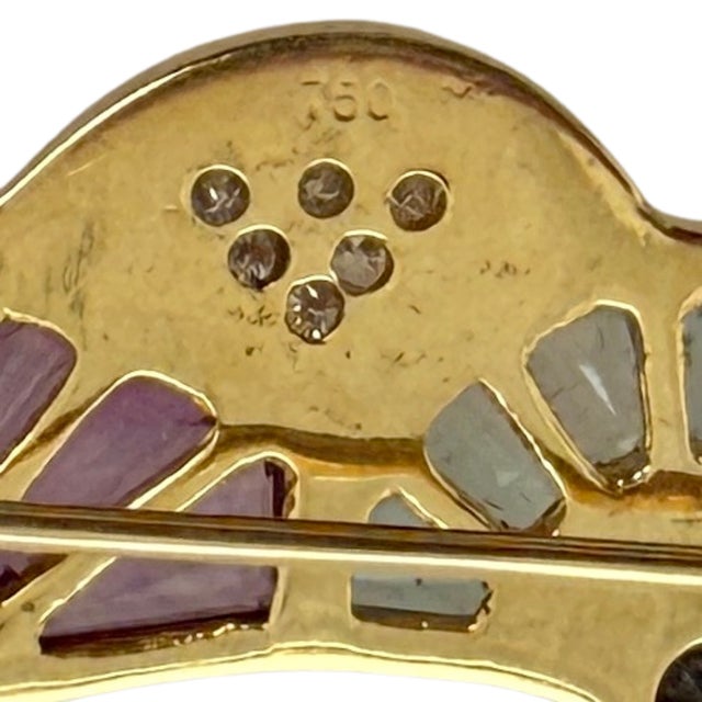 Mid-Century Modern 18k Gold Vintage Car Brooch With Diamonds, Aquamarine & Amethyst For Sale - Image 3 of 3