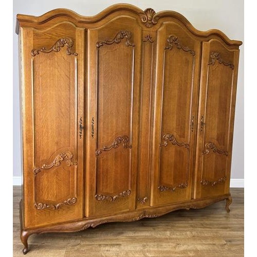 Vintage French Louis XVI Style Carved 4-Door Armoire For Sale - Image 9 of 15