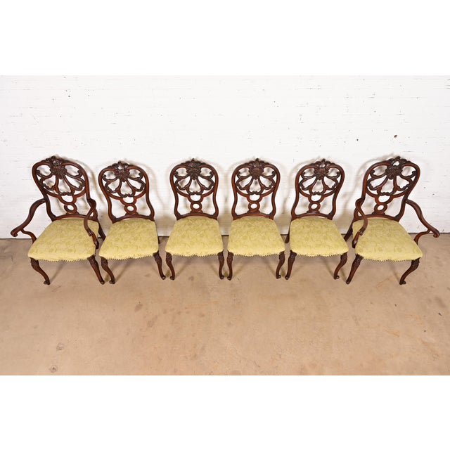 1920s Romweber Antique French Provincial Louis XV Carved Walnut Dining Chairs, Set of Six For Sale - Image 5 of 13