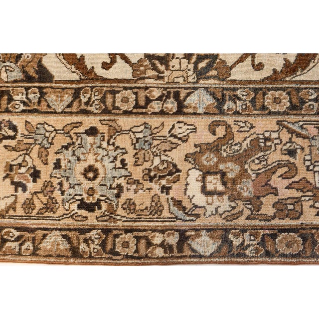Authentic 1900s Tabriz Ivory, Blue and Brown Handmade Wool Rug For Sale In New York - Image 6 of 8