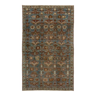 Exquisite Antique Bidjar Style Hand-Knotted Wool Rug in Muted Steel Blue and Rust For Sale