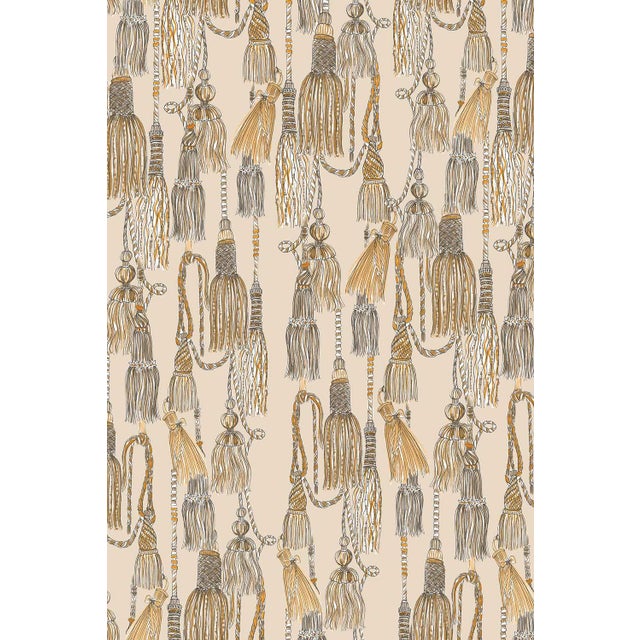 Chinoiserie Tassel Trellis Grasscloth Wallpaper by House Party | Imperial Sand | 6 Yards For Sale - Image 3 of 9