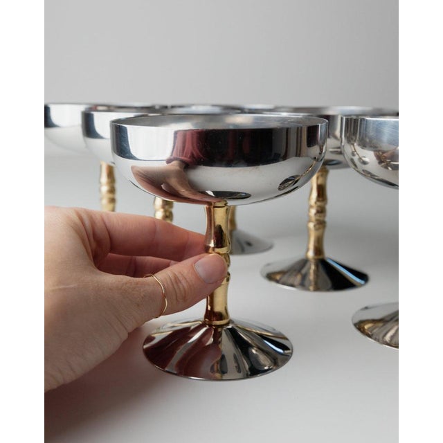 Cream Vintage Stainless Steel Champagne Bowls in Bamboo, Italy, 1970s, Set of 6 For Sale - Image 8 of 11