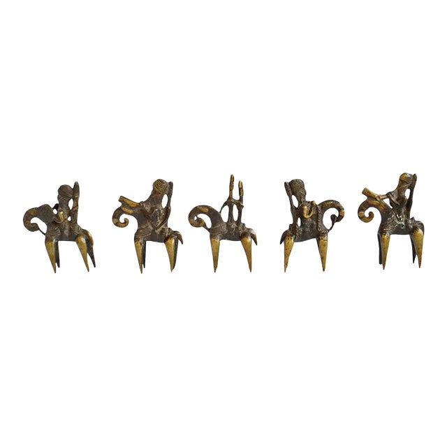 Set of Five Brass Dogon Horse & Rider Figures For Sale