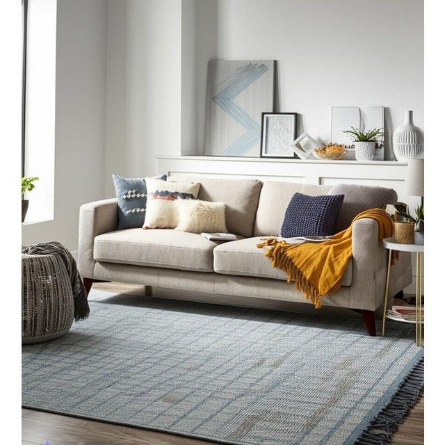 Textile 5x9 Ivory Hand-Knotted Wool Linear Diamond Motif Geometric Modern Carpet Rug For Sale - Image 7 of 7