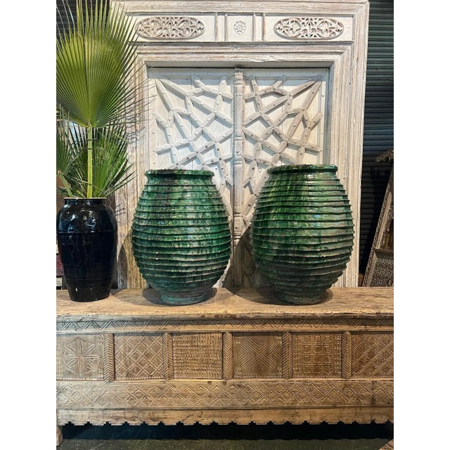 Ceramic Vintage Moroccan Green Ribbed Ceramic Pottery For Sale - Image 7 of 8