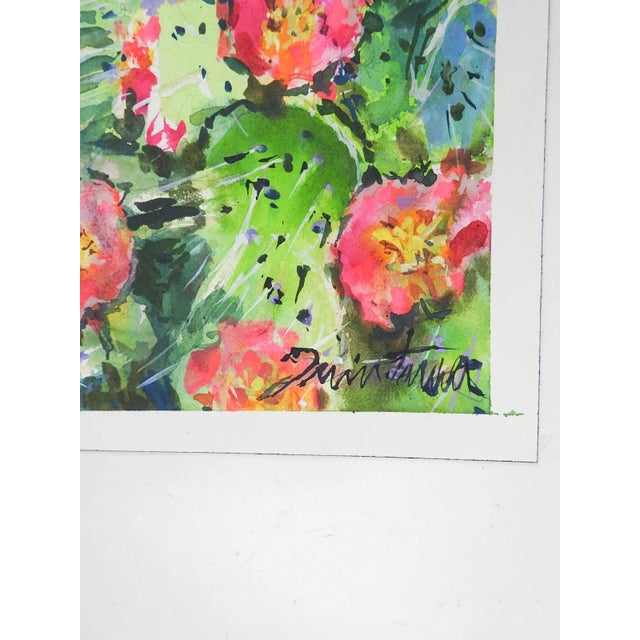 Late 20th century impressionist watercolor on paper painting of cactus flowers in bright colors by Ralph Quintana (20th -...