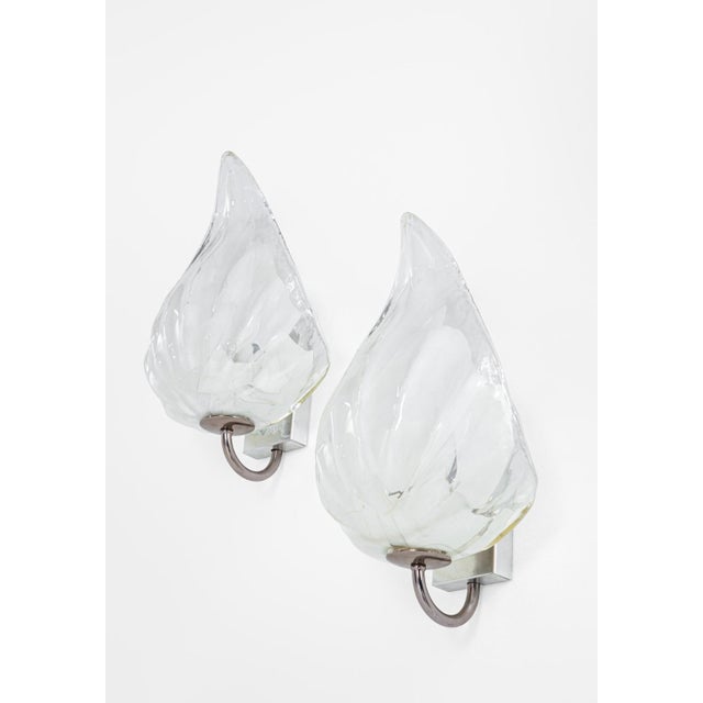 Leaf Wall Lamps in Transparent and White Murano Glass from La Murrina, 1980s, Set of 2, in Very Good conditions. Designed...