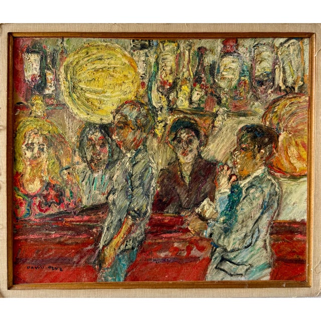 David Azuz (1942-) Bar scene with five people, drinking and talking. Hand signed lower left Oil on canvas Dimensions:...