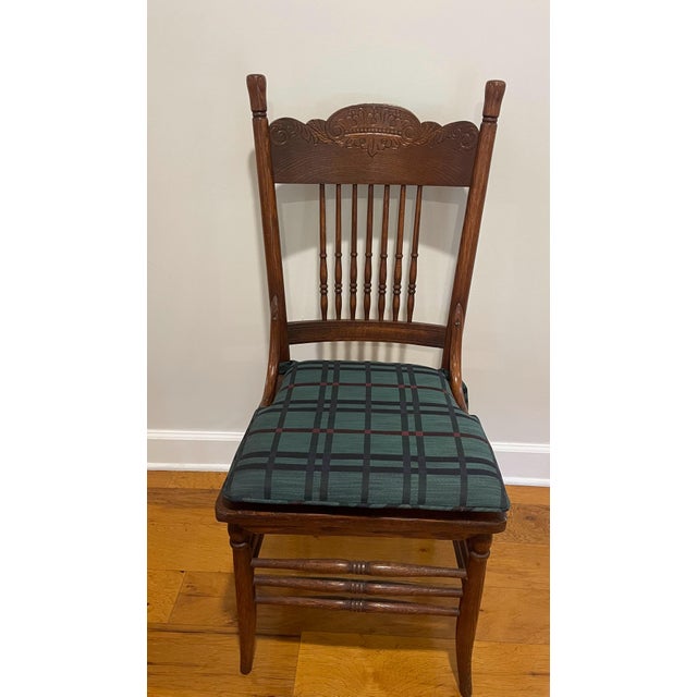 Early 1900's Oak Pressed Back Spindle Chairs - Set of 8 For Sale - Image 4 of 5