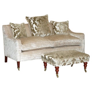Set of Handmade Fabric Upholstered Sofa & Footstool, England For Sale