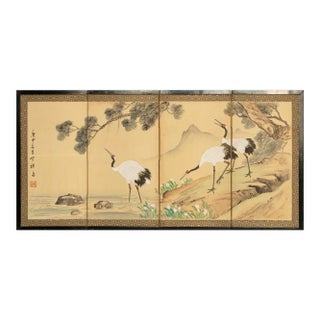 1970s Landscape With Red-Crowned Cranes Chinese Screen For Sale