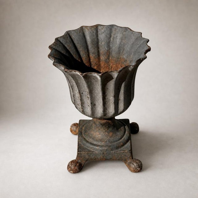 Small Antique Cast Iron Fluted Urn Planters, 1890s, Set of 2 For Sale - Image 4 of 5