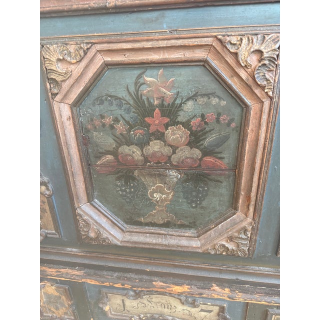 European Large Antique Painted Dowry ,Trunk ,From 1794, Made From Two Pieces , Open Top For Sale In Phoenix - Image 6 of 12