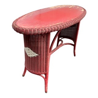 Vintage Wicker Oval Table For Sale