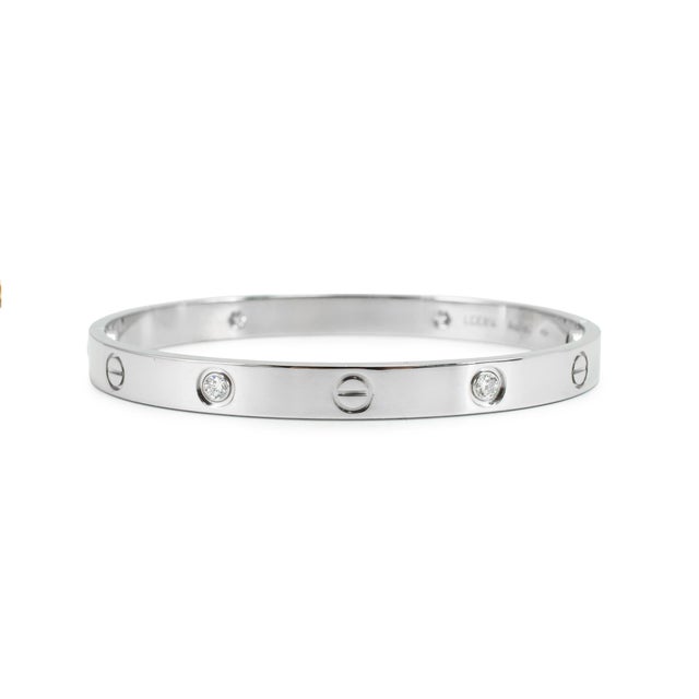 Cartier Cartier Love Classic Model 4 Diamonds 18k White Gold Iconic Bangle Bracelet For Sale - Image 4 of 10