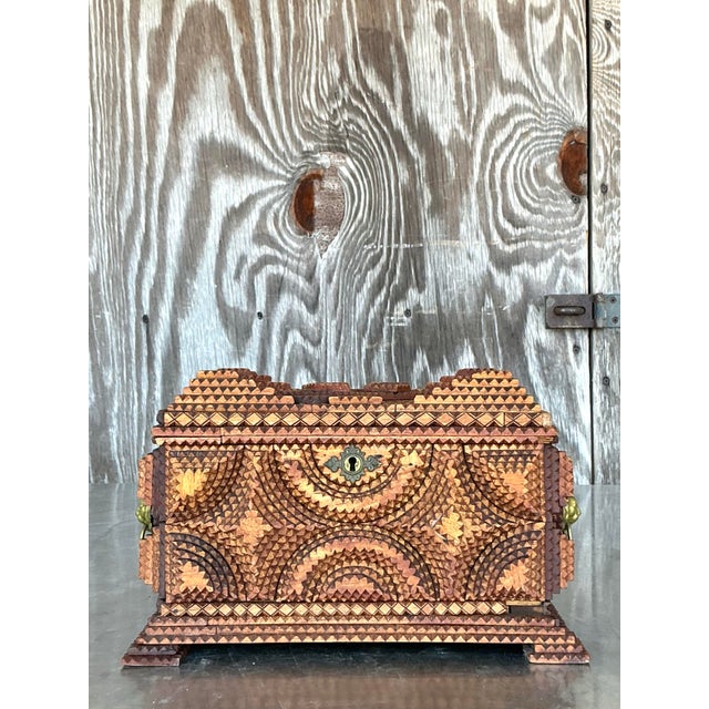 Vintage Boho Tramp Art Lidded Box For Sale - Image 10 of 12