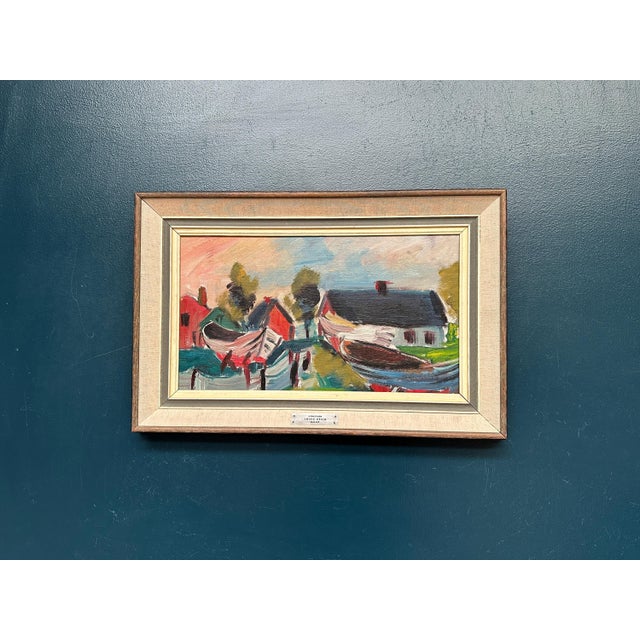 Louis Zelig, Boats in Fishing Village, 1950s, Oil on Panel, Framed For Sale - Image 17 of 18