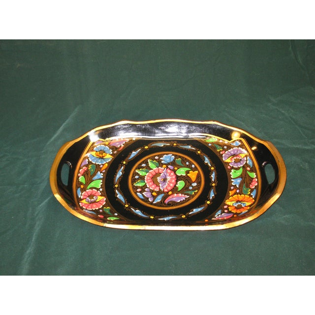 Early 20th Century Tray Hand painted Paper mache Tole-Ware 1900-1940, Directoire Multi-Col For Sale - Image 5 of 12