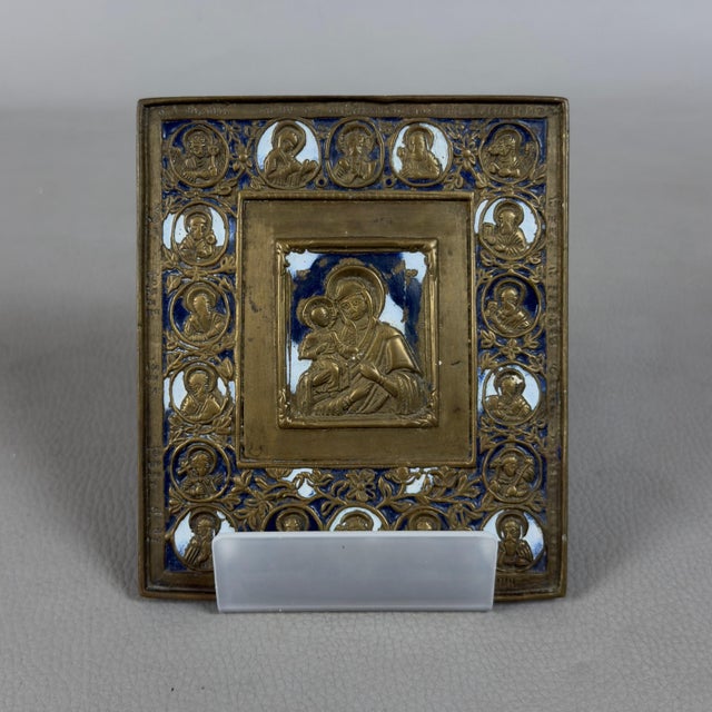 19th Century Madonna and Child in Brass and Polychrome Enamels For Sale - Image 12 of 12