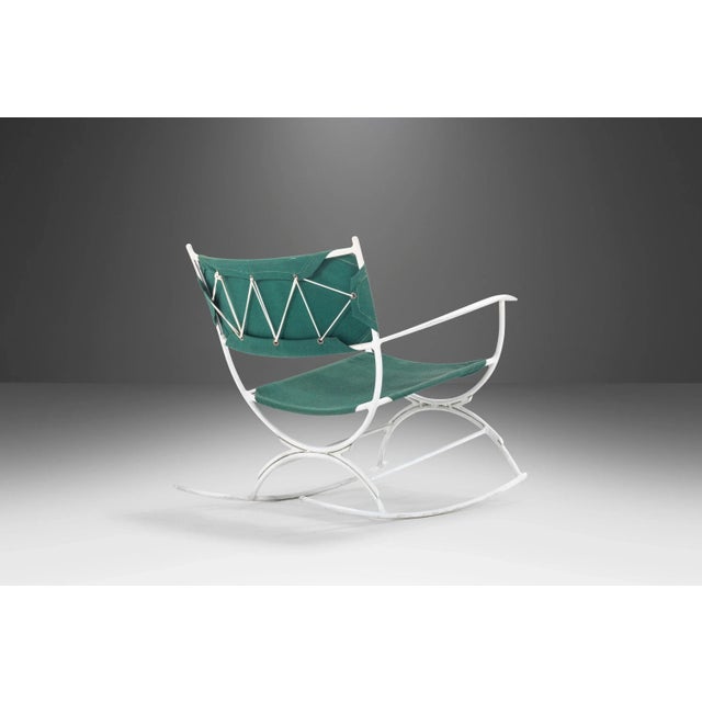 Mid Century Modern Rocking Chair in Forest Green Canvas on Wrought Iron Metal Base After Tony Paul, circa 1960's For Sale - Image 10 of 13