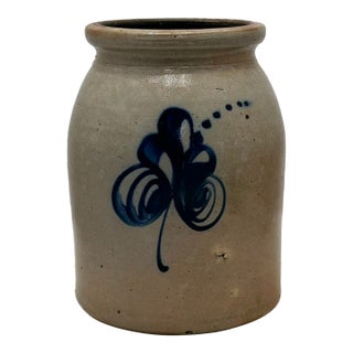 Hard to Find Small 1 Gallon Size Antique American Blue Decorated Stoneware Butter Churn - Circa Mid 1800s For Sale