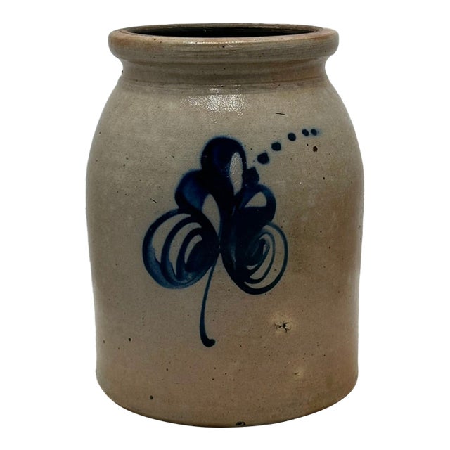 Hard to Find Small 1 Gallon Size Antique American Blue Decorated Stoneware Butter Churn - Circa Mid 1800s For Sale