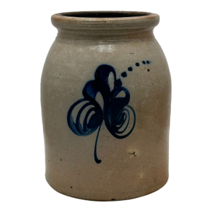 Hard to Find Small 1 Gallon Size Antique American Blue Decorated Stoneware Butter Churn - Circa Mid 1800s