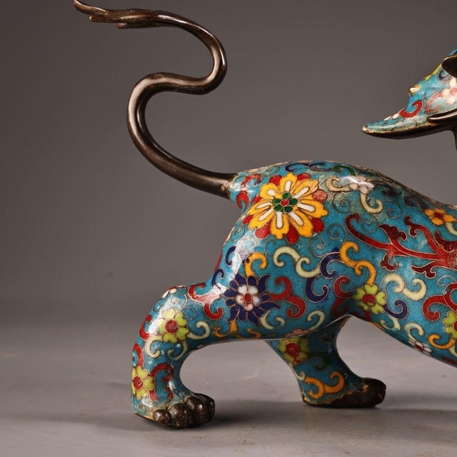Bronze Gilt Bronze Cloisonné Enamel Mythical Beast Figure For Sale - Image 8 of 9