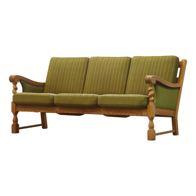 Low Back Three-Seater Sofa in Oak by Henning Kjærnulf, 1960s For Sale