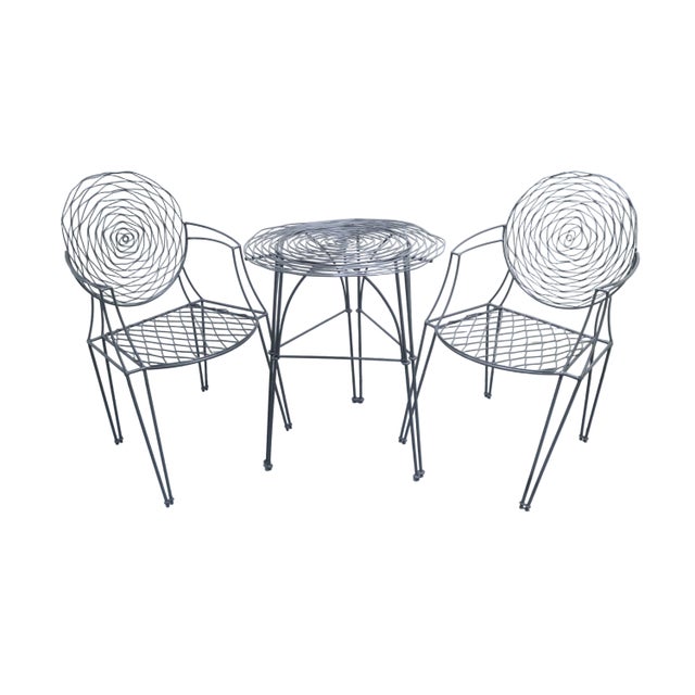 Modernist 3 Piece Iron Patio Furniture Set With Rose Pattern For Sale - Image 15 of 15