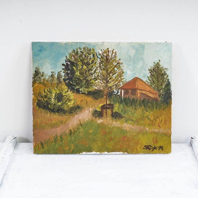 G. Righi, Serene Landscape, 1970s, Oil on Canvas For Sale - Image 6 of 6