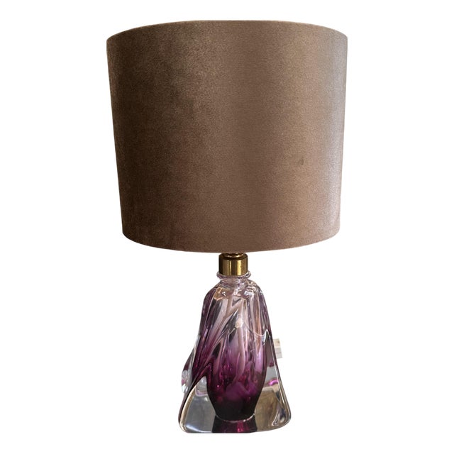 Mid-Century Modern Crystal Table Lamp with Amethyst Base from Val Saint Lambert, 1955 For Sale