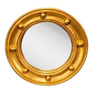 Mid 20th Century Pair of Gilt Studded Convex Wall Mirrors | Sourced From 1stDibs For Sale