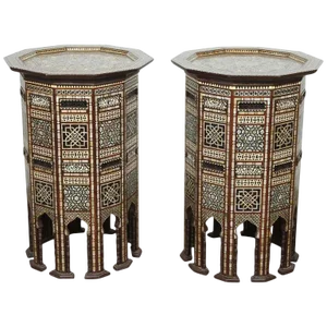 20th Century Moorish Side Tables Inlaid - a Pair