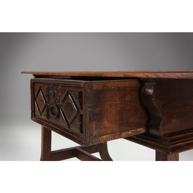 Antique Spanish Console Table in Carved Oak with Drawers, 1700s For Sale - Image 9 of 18