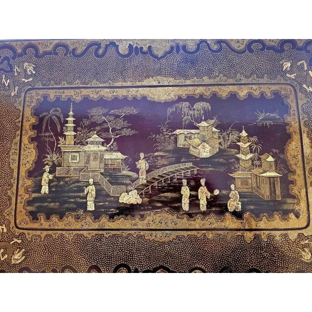 Antique Chinese Export Lacquer Tilt Top Rectangular Side or Center Table For Sale - Image 4 of 9