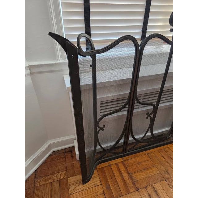 1980s XL Custom Forged Steel Fireplace Screen For Sale - Image 4 of 13