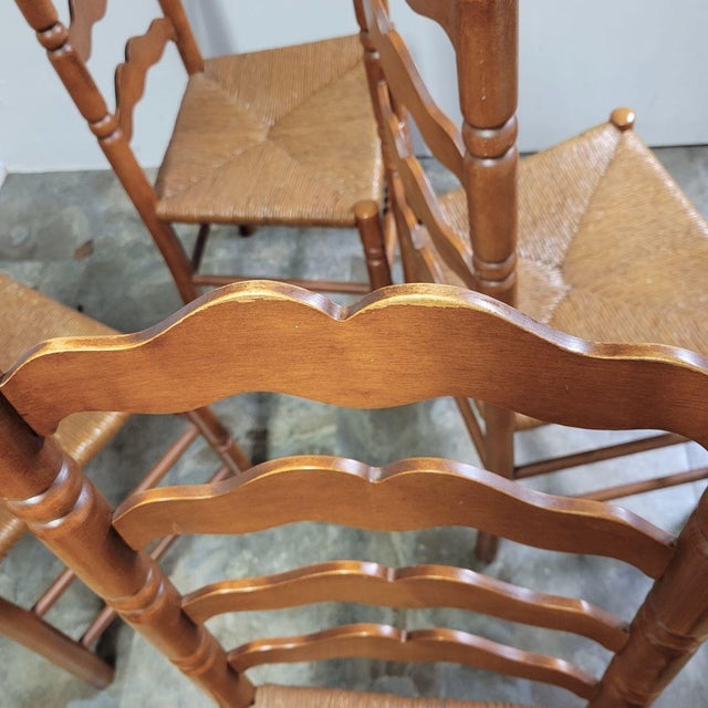 1970s Four Tell City Rock Maple Ladderback Dining Chairs With Rush Seats For Sale - Image 5 of 5