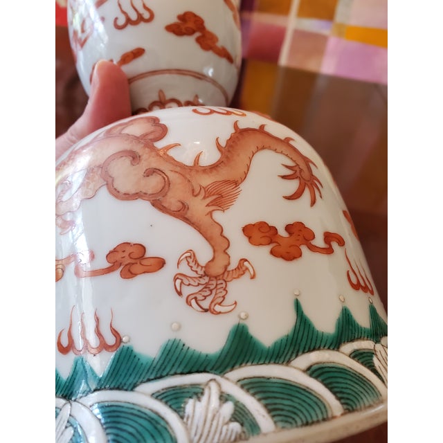 Vintage Chinese Porcelain Five Clawed Porcelain Dragon Vase For Sale In Boston - Image 6 of 9
