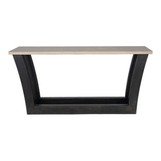 Modern Console Table With Limestone Top and Steel Base For Sale
