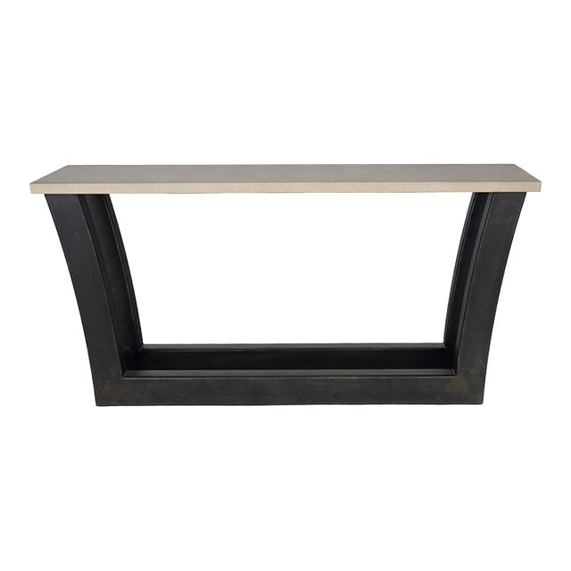 Modern Console Table With Limestone Top and Steel Base For Sale