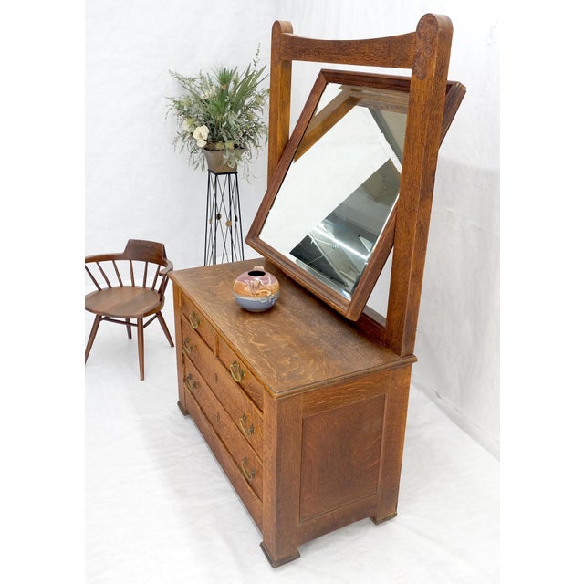 Massive Solid Oak Arts & Crafts 4 Drawers Dresser w/ Swivel Mirror